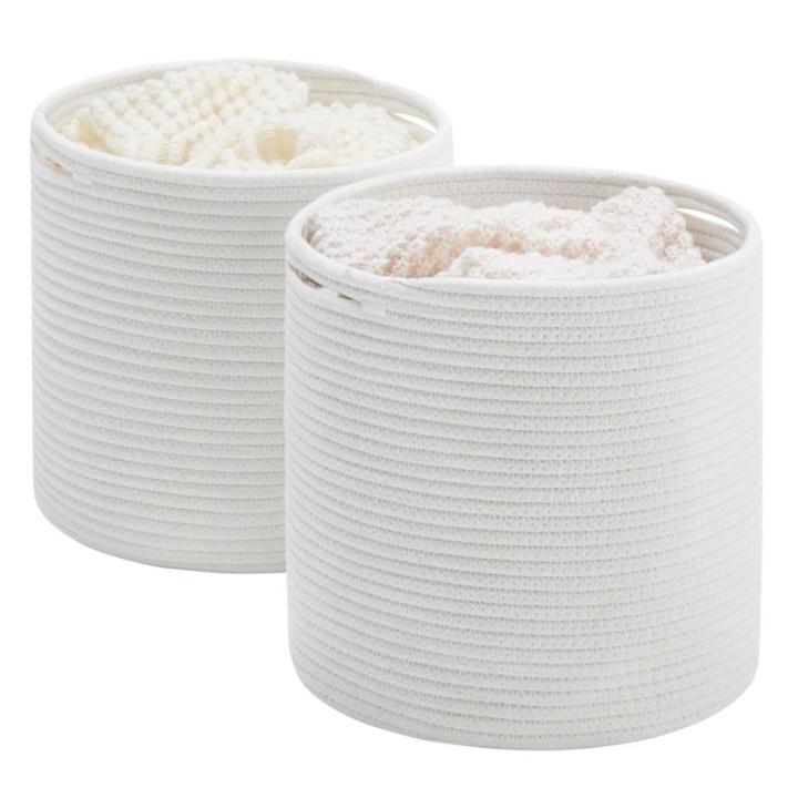 Mand gevlochten set van 2 katoen, speelgoedopslag voor kinderkamer, opbergmand, mand voor woonkamer, slaapkamer, 28 (D) x 28 (H) cm, wit