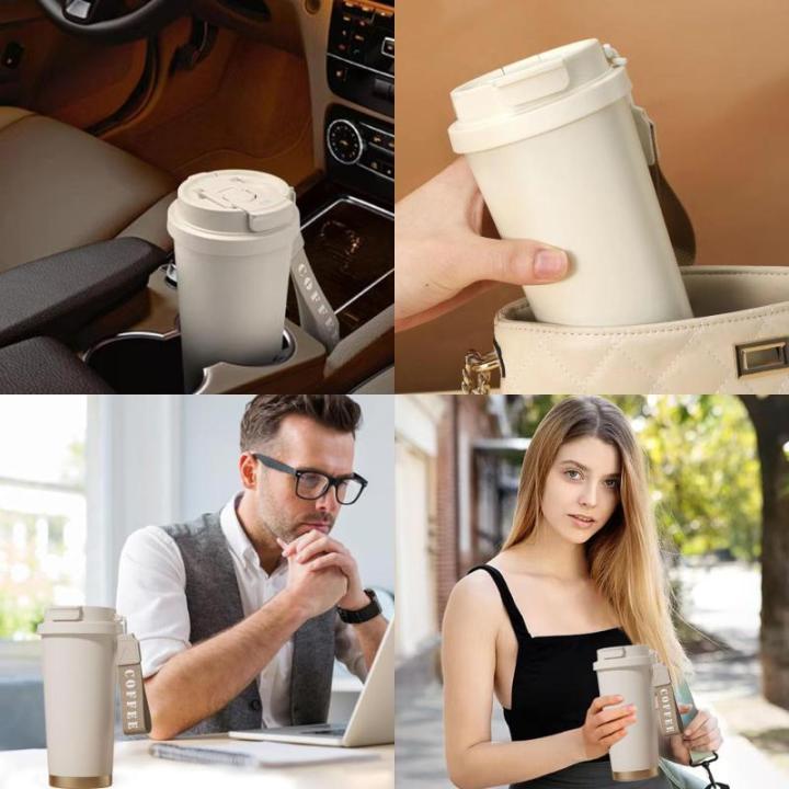 Thermosbeker om mee te nemen, gepersonaliseerd, roestvrijstalen thermobeker met rietje, dubbelwandige koffiebeker-to-go-beker met deksel, lekvrije koffiebeker