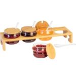 Rekje met jam, 1 standaard + 4 potjes/deksels/lepels, breedte: 38,5 cm, bamboe/glas/keramiek, Tapas + Friends, lichtbruin/wit, 69902260