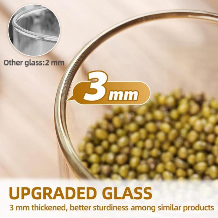 Set van 5 Glazen Voorraadpotten met Bambus Deksel,Luchtdichte Potten Kruidenpotjes Glazen Potten voor Voedsel,Pasta,Poeder