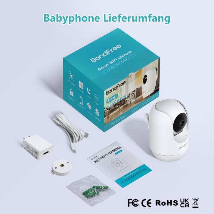 2K/3MP/4-zoom babyfoon met camera en app, babymonitor 2,4 GHz wifi, compatibel met Alexa, twee-weg audio en IR-nachtzicht, schreeuw- en bewegingsdetectie, 14 wiegliedjes