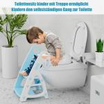 Toiletbril voor kinderen met trap, 2-in-1 babytoiletbril met opstapkruk, driehoekige standaard, stabiele potjetrainer met verstelbare trede en zithoogte, PU gevoerd, vergrote trede
