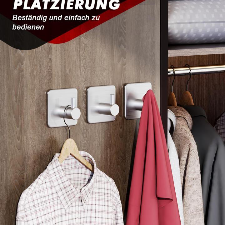 Auxmir Handdoekhouder zonder boren, 6 stuks handdoekhaken, roestvrij staal, zelfklevende haken, kledinghaken, zelfklevend, roestvrij, ideaal voor badkamer, toilet, keuken, kantoor, zilver