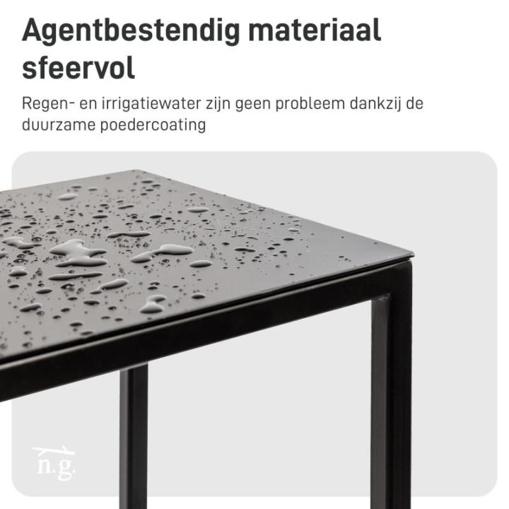 1 x bloemenstandaard, metaal, zwart, 70 cm, vierkante decoratieve plantenstandaard, bloemenkruk, outdoor, weerbestendig, stabiel en onderhoudsvriendelijk, ideaal als