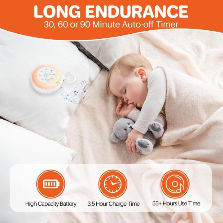 Draagbare witte geluidsmachine, 24 geluiden wit geluid baby geluidsmachine met nachtlampje voor kinderen en volwassenen, USB, oplaadbaar, voor slaap, kinderkamer en reizen