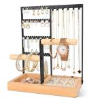 Sieradenstandaard met plank, sieradenstandaard met plank, voor oorbellen en gaten, voor halskettingen, ringen, armbanden, horloges (zwart)