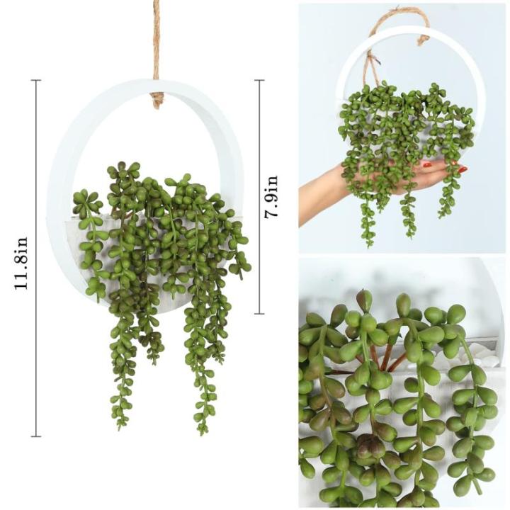 Opknoping Plant Kunstmatige Vetplanten Nep Koord van Parels Planten 30 cm in Houten Pot voor Indoor Outdoor Muur Decor (1 ST)
