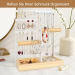 Sieradenstandaard, sieradenhouder, oorbelstandaard, kettingstandaard met opbergbasis, sieradenstandaard van hout en metaal, sieradenopslag voor halskettingen, ringen, oorbellen, ar