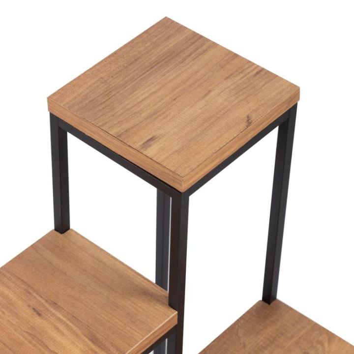 Plantenstandaard Ameland 67x34x34 cm zwart en houtkleurig