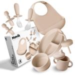| Spennenset | spenningbord met zuignap voor kinderen | babybeker met rietje | babykom | babybestek | beige