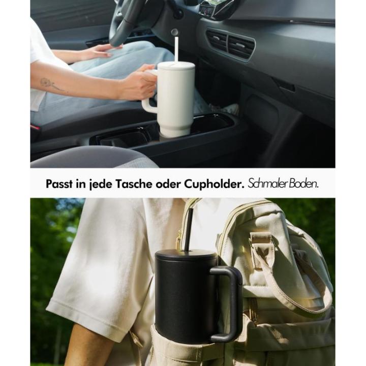 Thermobeker met rietje en handvat, 24 uur ijskoud, 1200 ml, roestvrij staal, isolatiebeker met handvat, drinkbeker met deksel en rietje, moderne tuimelbeker om mee te nemen, met ri