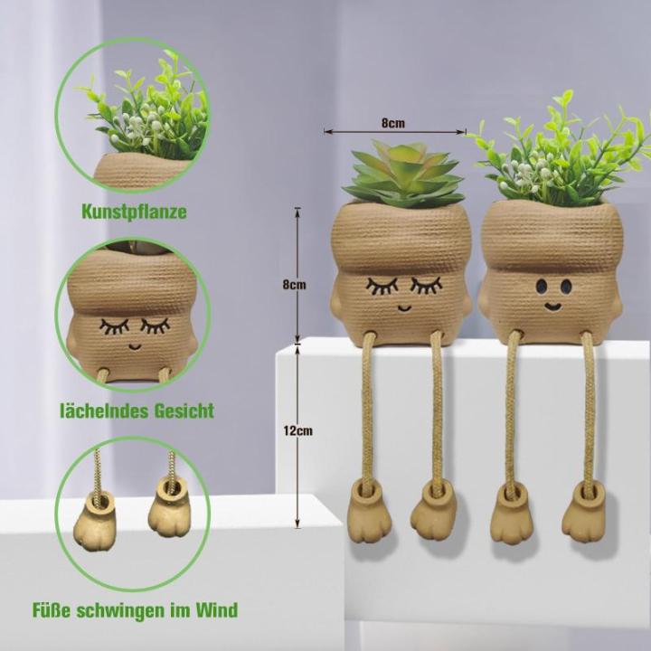 Mini-planten, vetplanten, kunstplant, klein met schattige smiley-pot, voor badkamer, keuken, hal, vensterbank, nachtkastje, decoratie