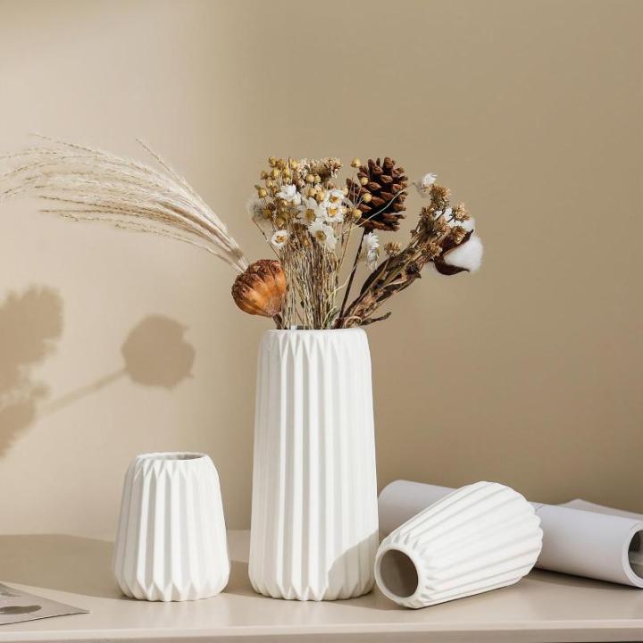 Witte keramische vaas set van 3 - moderne minimalistische Boheemse vaas - boerderij rustieke schoorsteenmantel en boekenkast decoratie - ruime vaas voor woonkamer - entree werkblad