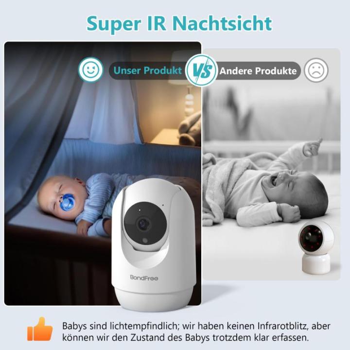 2K/3MP/4-zoom babyfoon met camera en app, babymonitor 2,4 GHz wifi, compatibel met Alexa, twee-weg audio en IR-nachtzicht, schreeuw- en bewegingsdetectie, 14 wiegliedjes