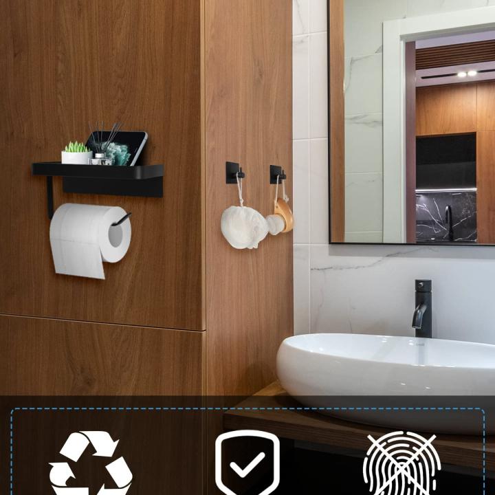 Wenearn Toiletpapierhouder zonder boren, mat zwart, wc-papierhouder van roestvrij staal, toiletpapierhouder met 2 stuks kleefhaken, toiletpapierhouder voor de badkamer