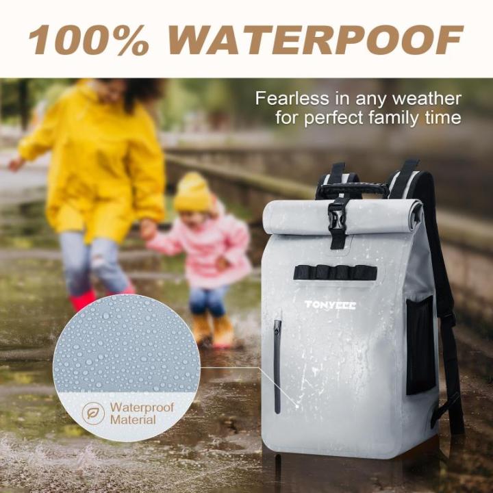 Waterdichte luierrugzak, casual luiertas, roltop rugzak met flessenwarmer, aankleedkussen en kinderwagenbevestiging, grijs