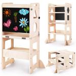 3-in-1 leertoren voor kinderen, inklapbare opstapkruk met bord, leertoren voor kinderen, voor keuken, tafel, badkamer