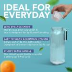 Glazen waterkan voor koelkast - 2 stuks (1 liter) water met deksels met geribbeld ontwerp, morsvrije uitloop, geventileerd deksel voor warm/koud water ijsthee koffie melk en sapkan