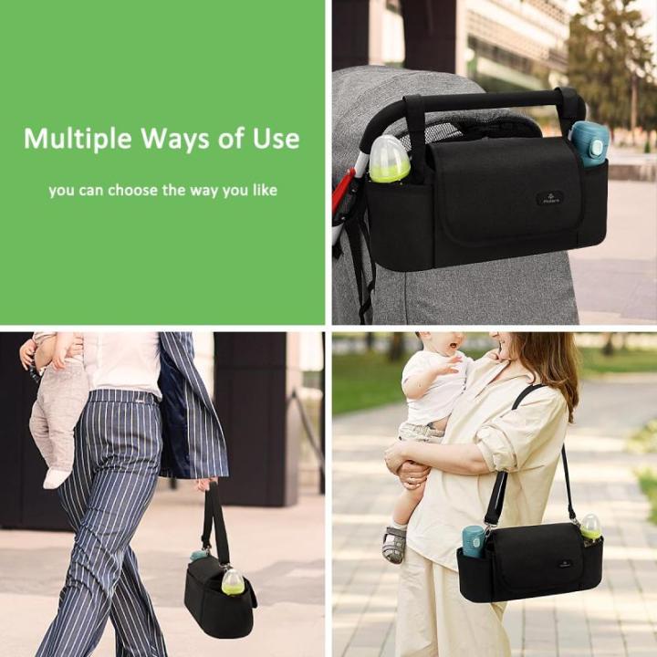 Kinderwagen Organizer, Kinderwagen Caddy Kinderwagen Tas Buggy Organizer met geïsoleerde bekerhouders, Schouderriem, Grote opbergruimte Tas Draagbare opslag Stevige bevestiging 3 
