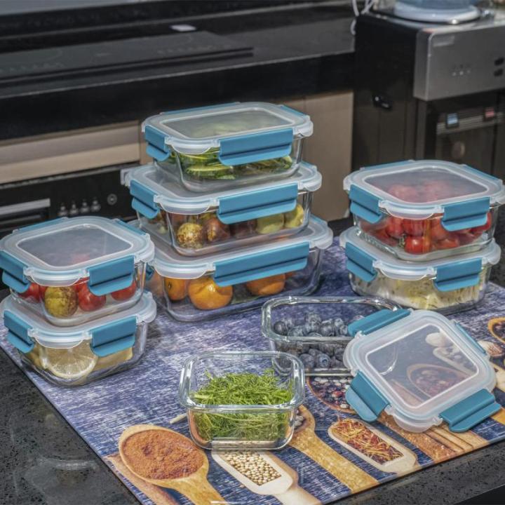 Glazen vershouddozen, set meal prep dozen voor levensmiddelen, 18 delen (9 containers, 9 transparante deksels) vaatwassers, magnetron- en vriezervriendelijk, lekvrij, BPA-vrij
