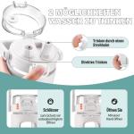 Glazen waterfles, 960 ml, fles met rietje en deksel, drinkwaterfles met handvat, ijskoffiebeker met tijd- en watermarkering en siliconen hoes, BPA-vrij, lekvrij, wit