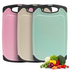 Snijplankenset, 3 stuks, tarwestro, keuken, snijplanken, BPA-vrij, met sapgroeven, gemakkelijk vast te pakken, hangende gaten, antislip, vaatwasmachinebestendige snijplank (beige +