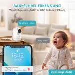2K/3MP/4-zoom babyfoon met camera en app, babymonitor 2,4 GHz wifi, compatibel met Alexa, twee-weg audio en IR-nachtzicht, schreeuw- en bewegingsdetectie, 14 wiegliedjes