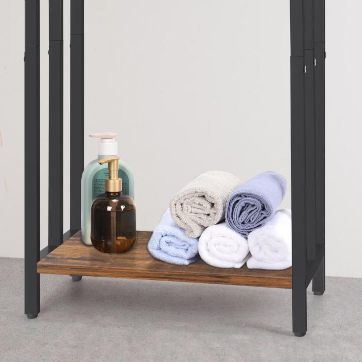 3-laags vrijstaand handdoekenrek, handdoekhouder metalen ladder handdoekhouder droogstandaard met 3 handdoekrails en opbergplank, badkameraccessoires organizer voor badopslag en handdoeken, washandjes, bruin