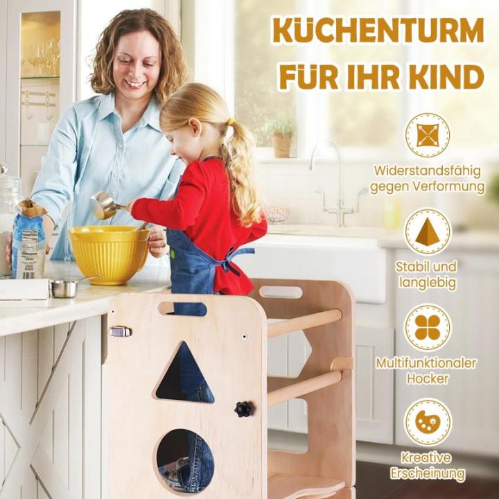 3-in-1 leertoren voor kinderen, inklapbare opstapkruk met bord, leertoren voor kinderen, voor keuken, tafel, badkamer