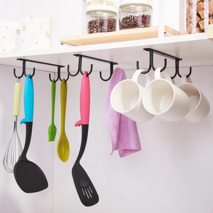 Bekerhouder onder de kast, koffiekopjeshouder met schroeven, 12 kopjeshaken onder het rek, drooghaak voor bar, voor het ophangen van kopjes, koffiekopjes, mokken, mokken, enz. zwar