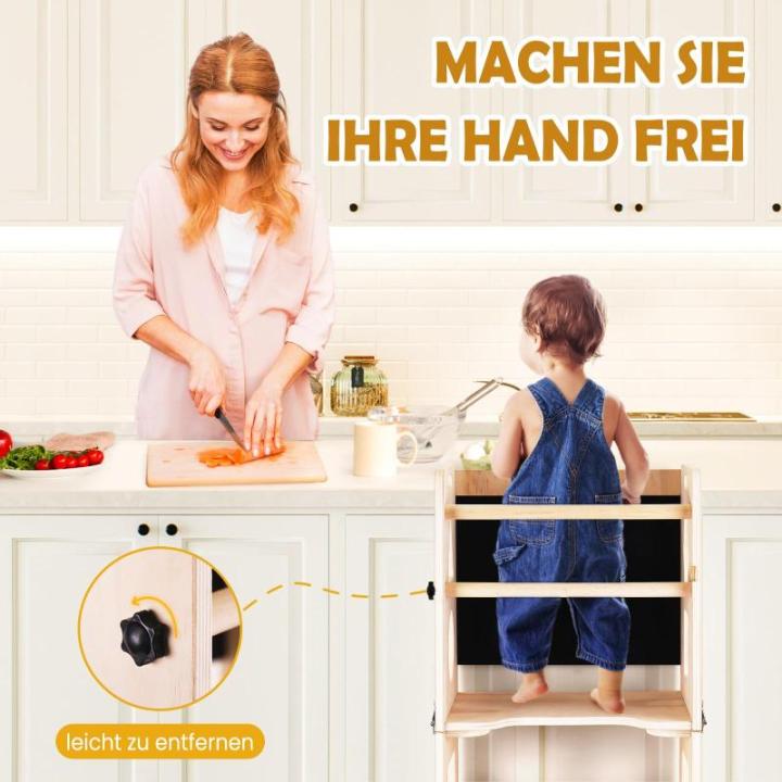 3-in-1 leertoren voor kinderen, inklapbare opstapkruk met bord, leertoren voor kinderen, voor keuken, tafel, badkamer