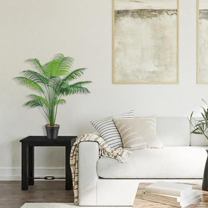 Set van 2 kunstmatige nepplanten binnen decoratieve grote kunstmatige palmboom hoge plastic planten voor kantoor thuis binnen buiten decor (2 potten kunstmatige gele palm)
