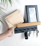 Sleutelrek hout met plank, sleutelhouder sleutelrek met 6 haken, wandsleutelbord voor entree, hal, keuken