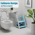 Toiletbril voor kinderen met trap, 2-in-1 babytoiletbril met opstapkruk, driehoekige standaard, stabiele potjetrainer met verstelbare trede en zithoogte, PU gevoerd, vergrote trede