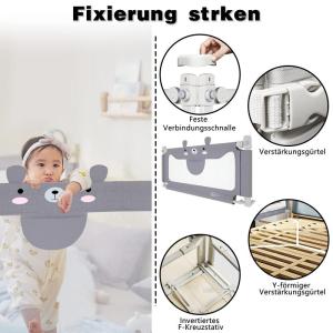 Kinderbedhekje, bedhek om verticaal op te tillen, bedhekje ter bescherming tegen vallen voor peuters, baby's en kinderen, 180 cm, kleine beer