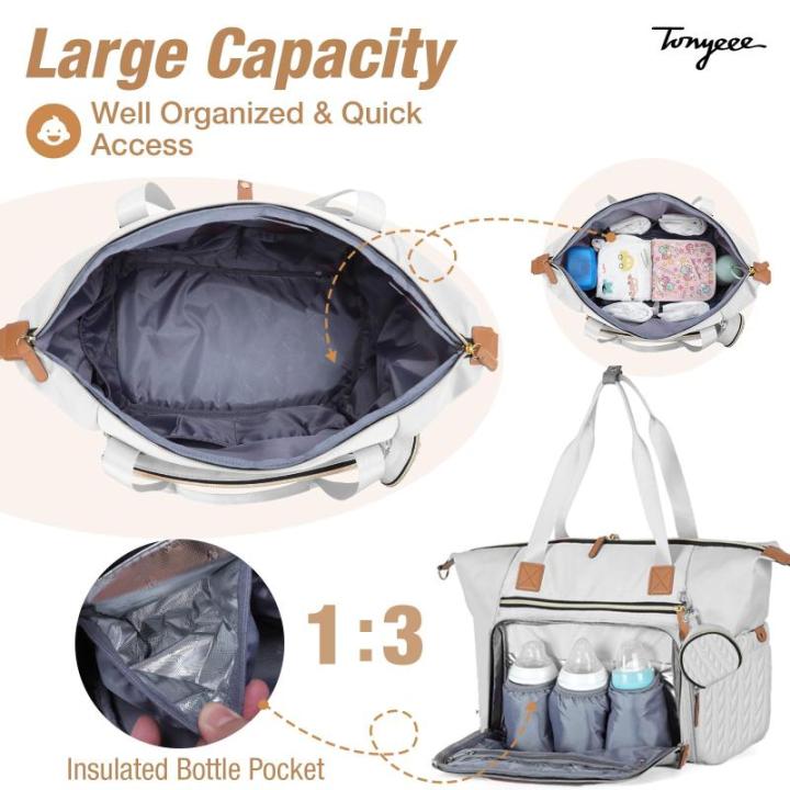 Luiertas met fopspeentas en aankleedonderlegger, schoudertas, multifunctionele babytas voor grote reis-luiertas voor mama en papa, geïsoleerde tassen (grijs)