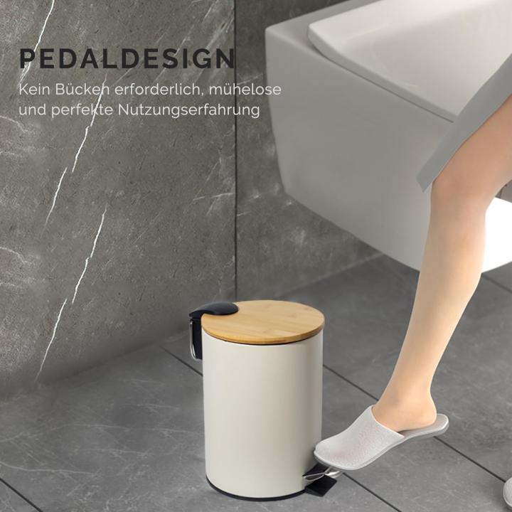 GREELUE Cosmetica-emmer, metaal, badkamer vuilnisemmer met deksel, afvalemmer badkamer met softclose-mechanisme (beige 3L)