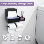 Toiletpapierhouder met vochtige doekjes, wc-rolhouder zonder boren, roestvrij staal, voor badkamer en keuken, met 2 rollen papierhouder, zwart