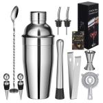 Cocktailshaker, 10 stuks, roestvrij staal, cocktailmixset met receptenboek, 750 ml, premium barkeeperset voor thuis, bar