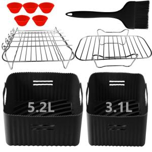 Airfryer Accessoires ，twee maten dubbele laden, 6 stuks met siliconen vorm voor heteluchtfriteuse, Air Fryer Racks
