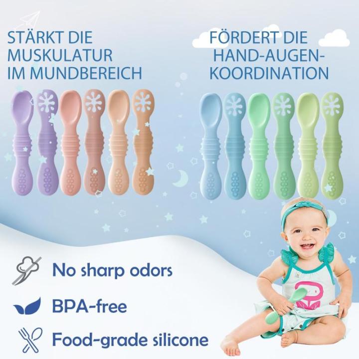 OKONK Nett, set van 6, flexibele baby, leerlepel, baby, BPA-vrij, babyaccessoires, kinderbestek voor zuigelingen, kinderen, peuters vanaf 4 maanden (6 stuks -C)