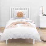 Kinderbeddengoed, flanel, babybeddengoed "Little Sunrise" zacht en behaaglijk, voor meisjes en jongens, 100% katoen, zon, wolk en regenboog, dekbedovertrek 100 x 135 cm + kussenslo