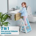 Toiletbril voor kinderen met trap, 2-in-1 babytoiletbril met opstapkruk, driehoekige standaard, stabiele potjetrainer met verstelbare trede en zithoogte, PU gevoerd, vergrote trede
