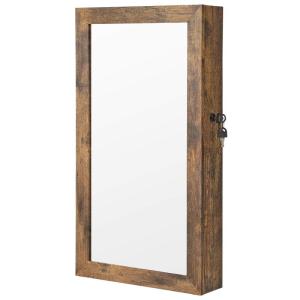Sieradenkast, spiegelkast, hangkast, afsluitbare wandkast, ruimtebesparende sieradenorganizer, vintage bruin JJC051K01