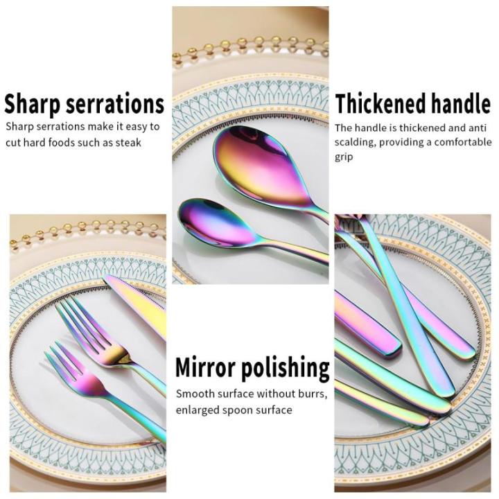 Bestekset 60 delig voor 12 personen, Titanium regenboog beplating Bestekset inclusief dinermessen, dinerscheppen, dinervorken, theelepels, dessertvorkjes