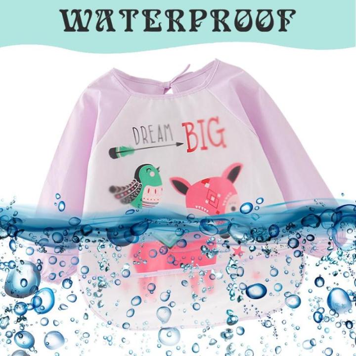 Babyslabbetje om te ontwenen, slabbetje met mouwen, 2 verpakkingen babyschort voor baby's van 2 tot 4 jaar, vlek- en geurwerend, blauw en groen, Roze en paars hert