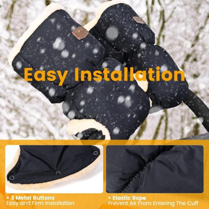 Kunstschaapsvacht Handschoenen voor Wandelwagen, Fleece Kinderwagen Hand Muff, Warm Kinderwagen Handwarmer, Winter Winddicht Wasserdicht Extra Dik Handschoen Kinderwagen, Zwart