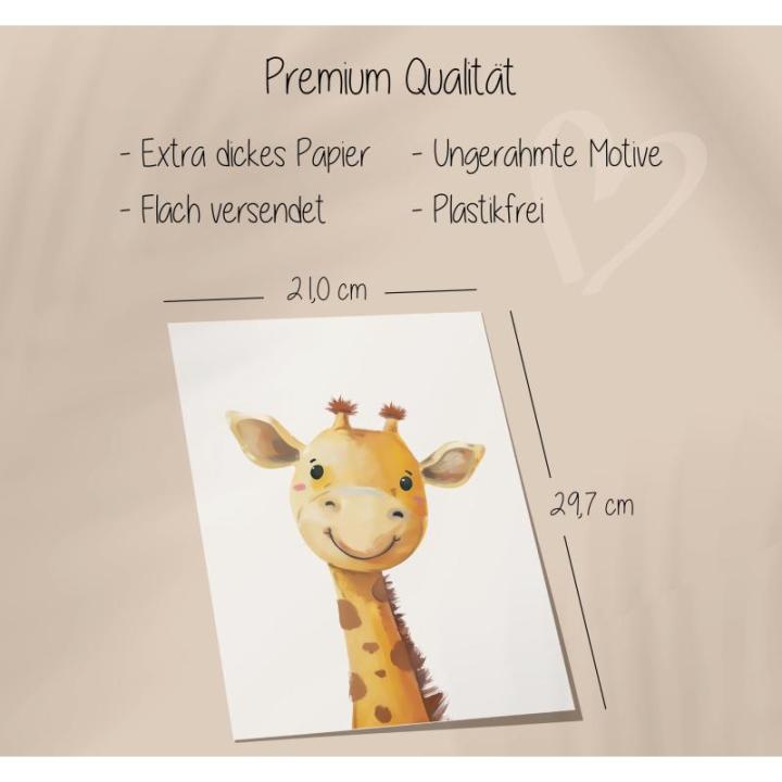 Afbeeldingen kinderkamer decoratie | babykamer poster safari dieren | poster A4 zonder fotolijst | wandafbeeldingen jongens | kinderkamer wanddecoratie dierfoto's