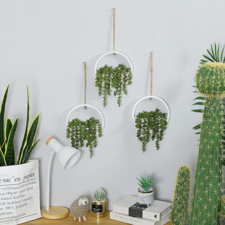 Opknoping Plant Kunstmatige Vetplanten Nep Koord van Parels Planten 30 cm in Houten Pot voor Indoor Outdoor Muur Decor (1 ST)
