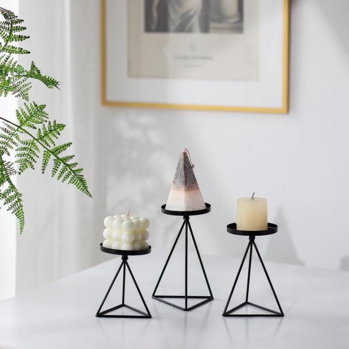Geometrische Zwarte Kandelaars voor Pijlerkaarsen - 3 Stuks Metalen Draad Vintage Kandelaars Set voor Woonkamer Eetkamer Openhaard Mantel Kerstfeest Halloween Tafel Centerpieces